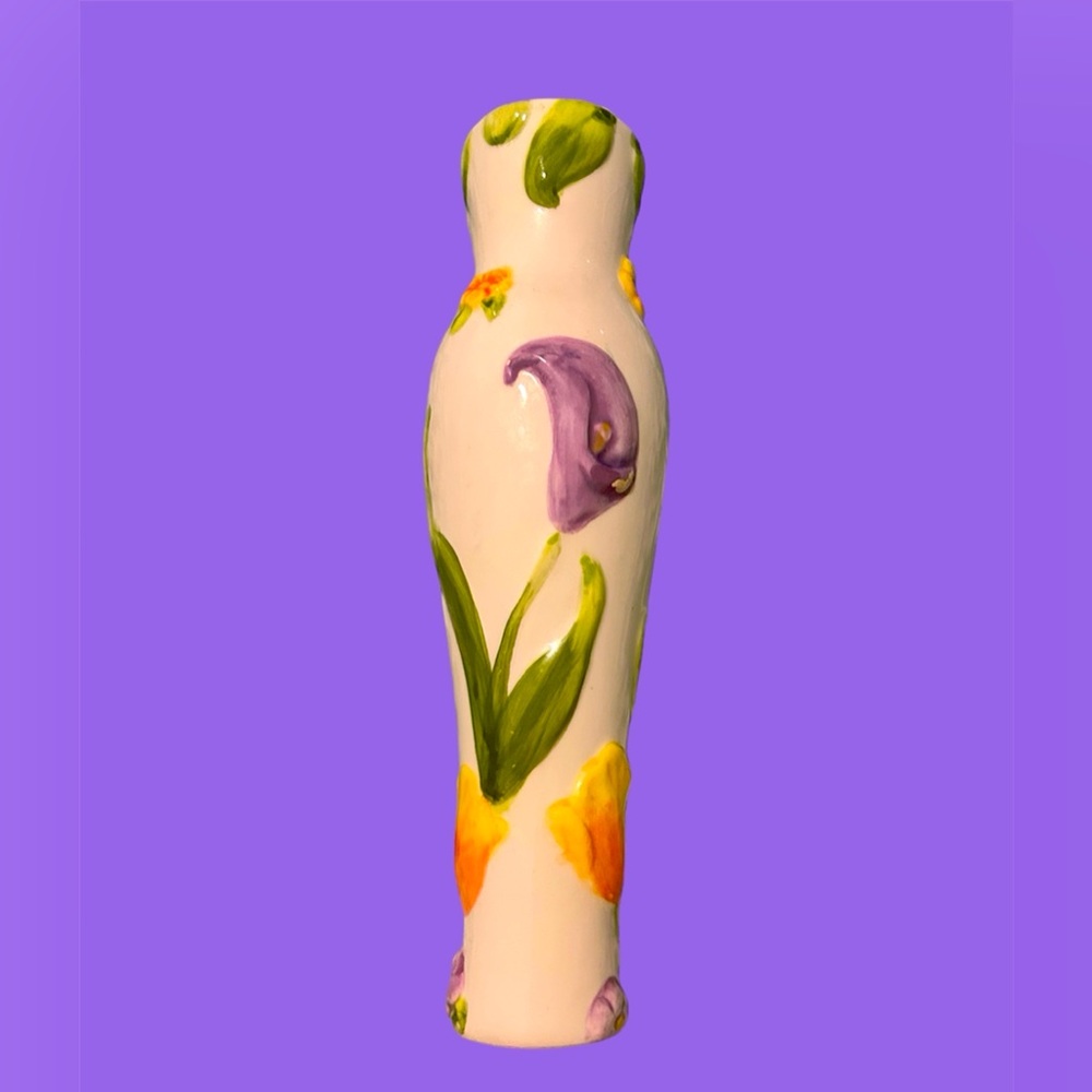 Papel Giftware Slender White Vase With Purple Cala Lily and Yellow Tulip Design